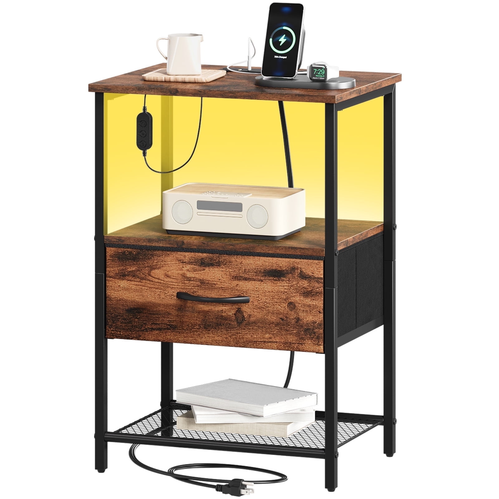 Eunos Nightstand with Charging Station, Small Dresser with Drawer and ...