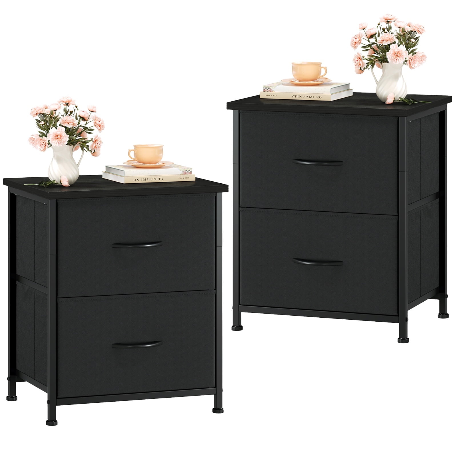 Somdot Black Nightstands for Bedroom Set of 2, Small Bedside Table End ...