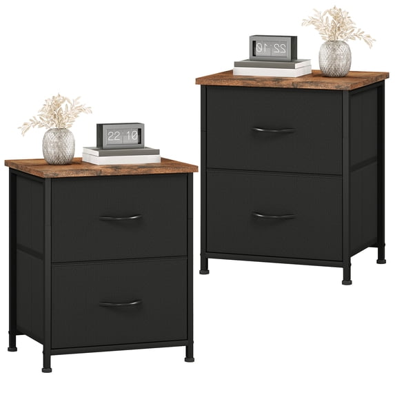Eunos Nightstands for Bedroom Set of 2, Small Bedside Table End Table for Closet Living Room, Black Rustic Brown