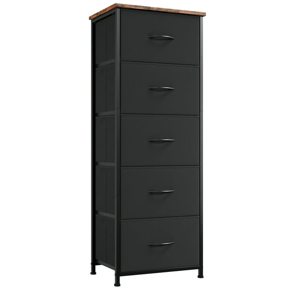 Eunos Black Tall Dresser for bedroom, 5 Vertical Fabric Drawers Nightstand, Living Room Hallway