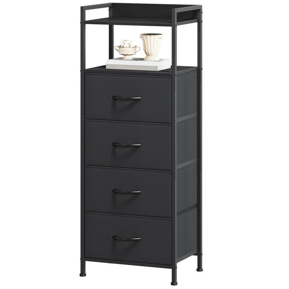 Eunos Black Tall Nightstand, 4 Vertical Fabric Drawer Dresser for Bedroom, Living Room, Hallway