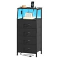 thumbnail image 1 of Eunos Black Tall Nightstand with Charging Station and LED for Bedroom, 4 Drawer with Storage Shelfs, 1 of 8
