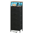 thumbnail image 1 of Eunos Black Tall Nightstand with Charging Station and LED for Bedroom, 5 Drawer with Storage Shelfs, 1 of 8