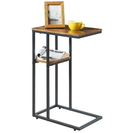 Eunos C-Shape End Table, TV Side Table for Sofa Serving with Storage Shelf for Living Room Bedroom