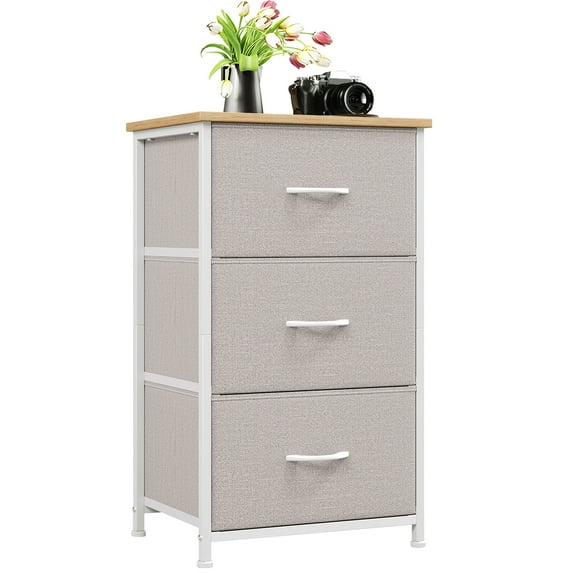 Eunos Nightstand with Removable Fabric Storage, 3 Drawer Small Dresser for Bedroom Hallway, Ash Grey