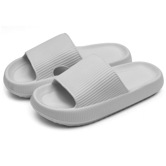 Somdot Slides for Women and Men Pillow Slippers Unisex Bathroom Slipper Soft Thick Sole Non-Slip, Grey