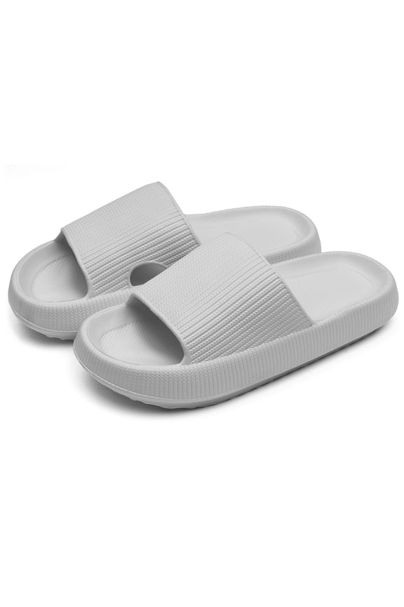 Slides for Women and Men Pillow Slippers Unisex Bathroom Slipper Soft Thick Sole Non-Slip, Grey