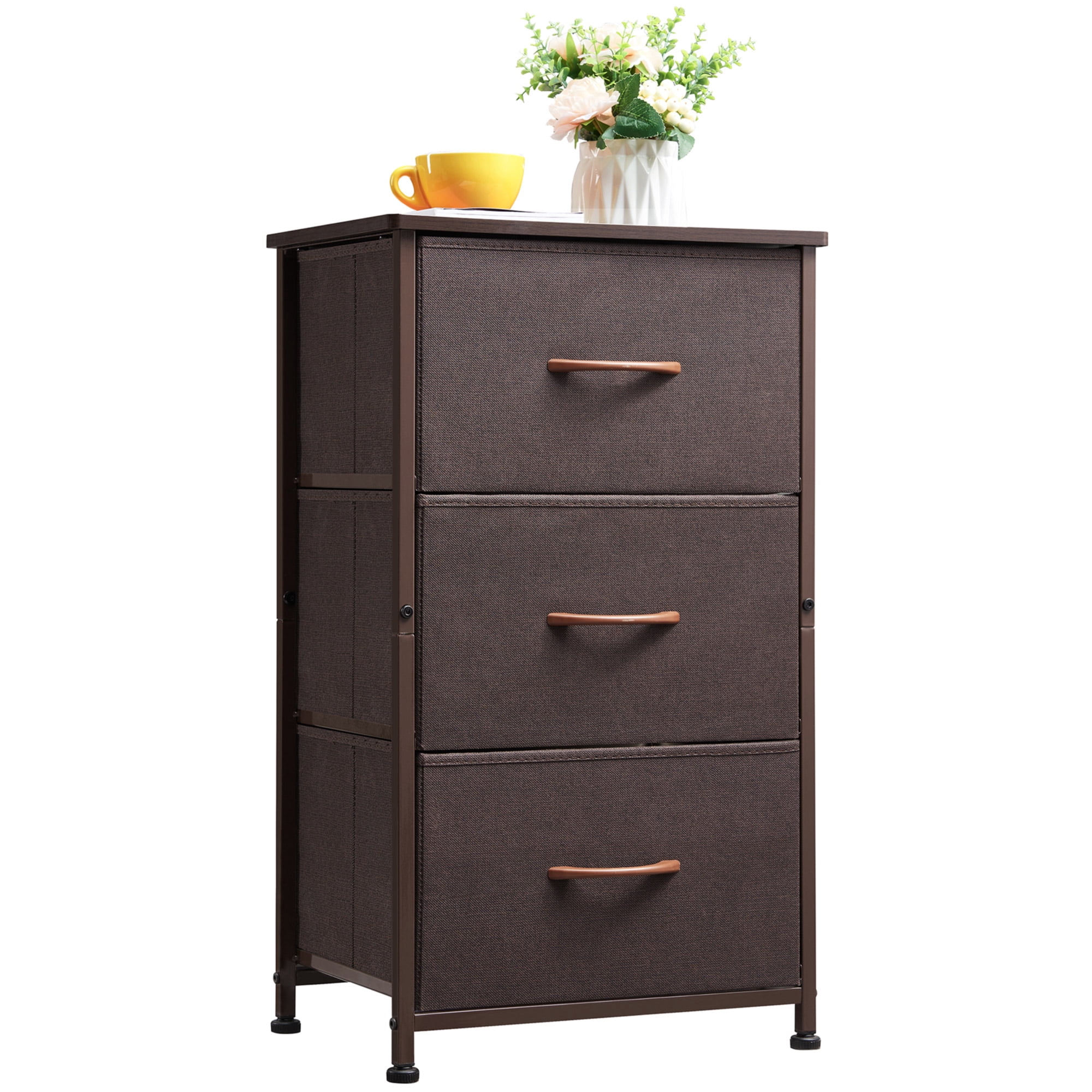 Somdot Chest Of Drawers With 4 Drawers, Bedroom Fabric Dresser Storage Organiser For Closet Bedside Living Room Laundry Entryway Hallway, Black Rustic Brown