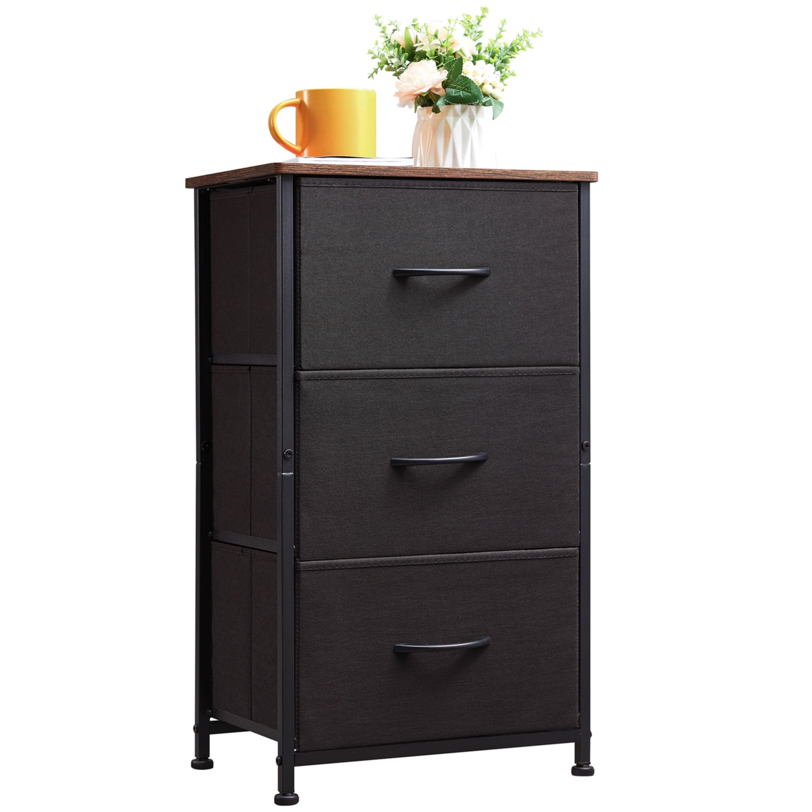 Somdot Small Dresser with 3 Drawers Fabric Nightstand Dresser Vertical