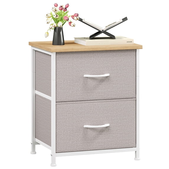 Eunos Small Nightstand for Bedroom with 2 Fabric Drawer, Bedside Table End Table for Closet, Ash Grey