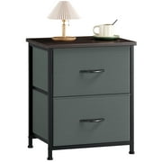 Eunos Small Nightstand for Bedroom with 2 Fabric Drawer, Bedside Table End Table for Closet, Charcoal Grey