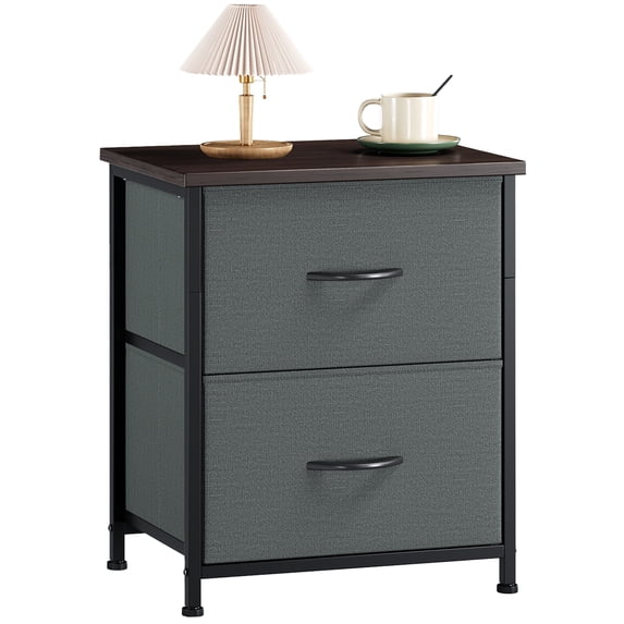 Eunos Small Nightstand for Bedroom with 2 Fabric Drawer, Bedside Table End Table for Closet, Charcoal Grey