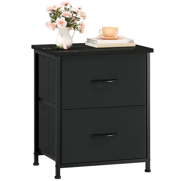Eunos Black Small Nightstand for Bedroom with 2 Fabric Drawer, Bedside Table End Table for Closet