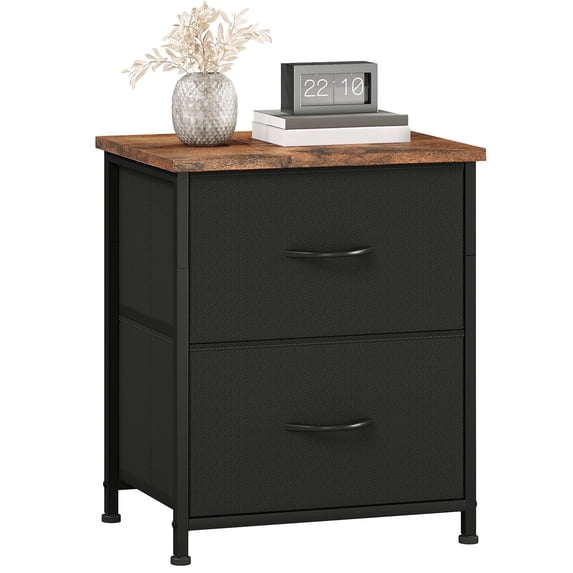 Eunos Small Nightstand for Bedroom with 2 Fabric Drawer, Black Bedside Table End Table for Closet