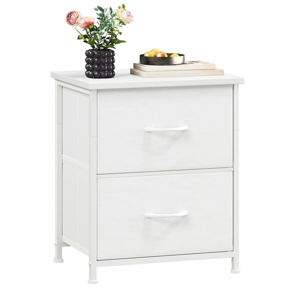Eunos Small Nightstand for Bedroom with 2 Fabric Drawer, White Bedside Table End Table for Closet