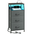 thumbnail image 1 of Eunos Small Nightstand with Charging Station and LED for Bedroom, 3 Drawer Dresser with Storage Shelfs, Charcoal Grey, 1 of 8