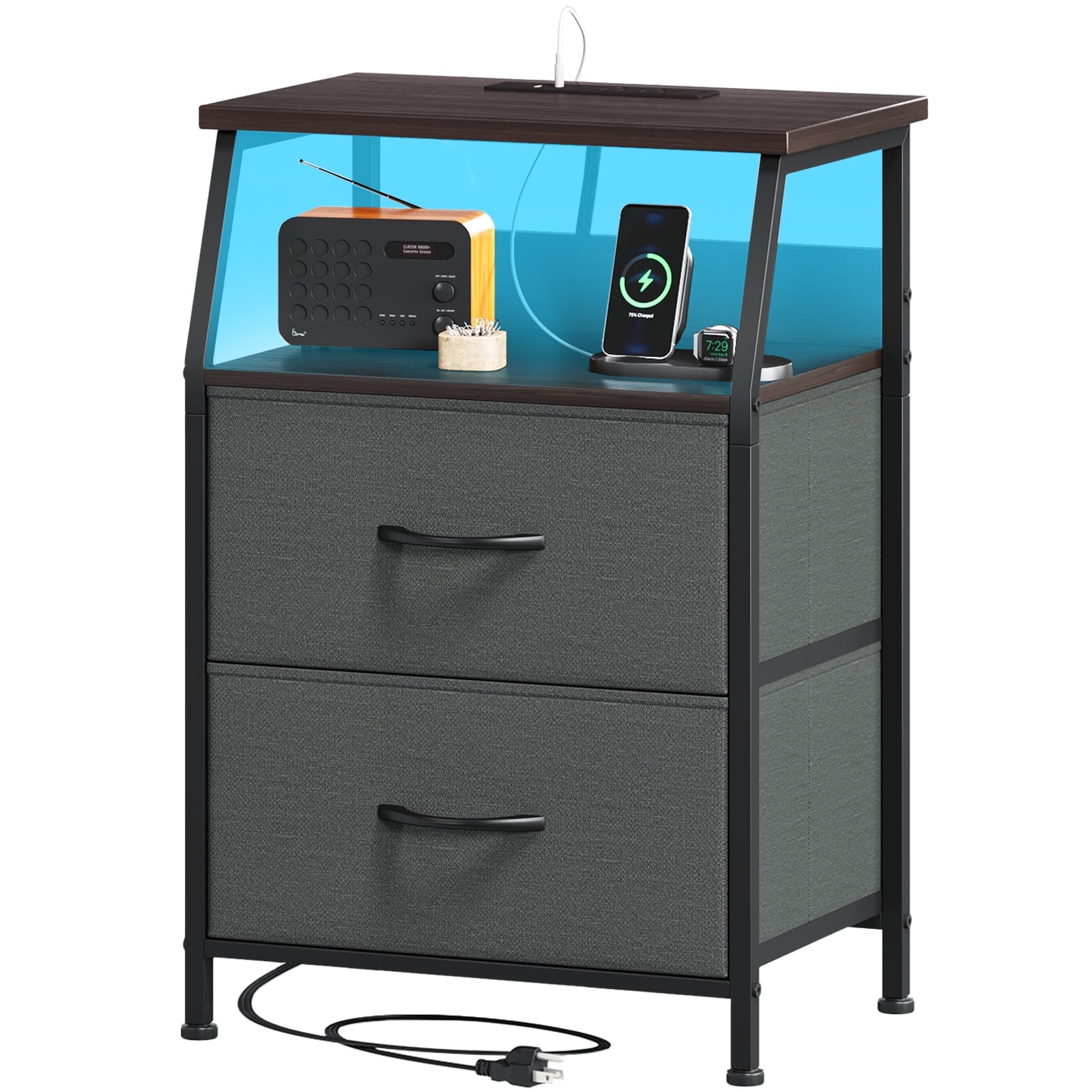 Somdot Small Nightstand with Charging Station for Bedroom, 2 Drawer ...