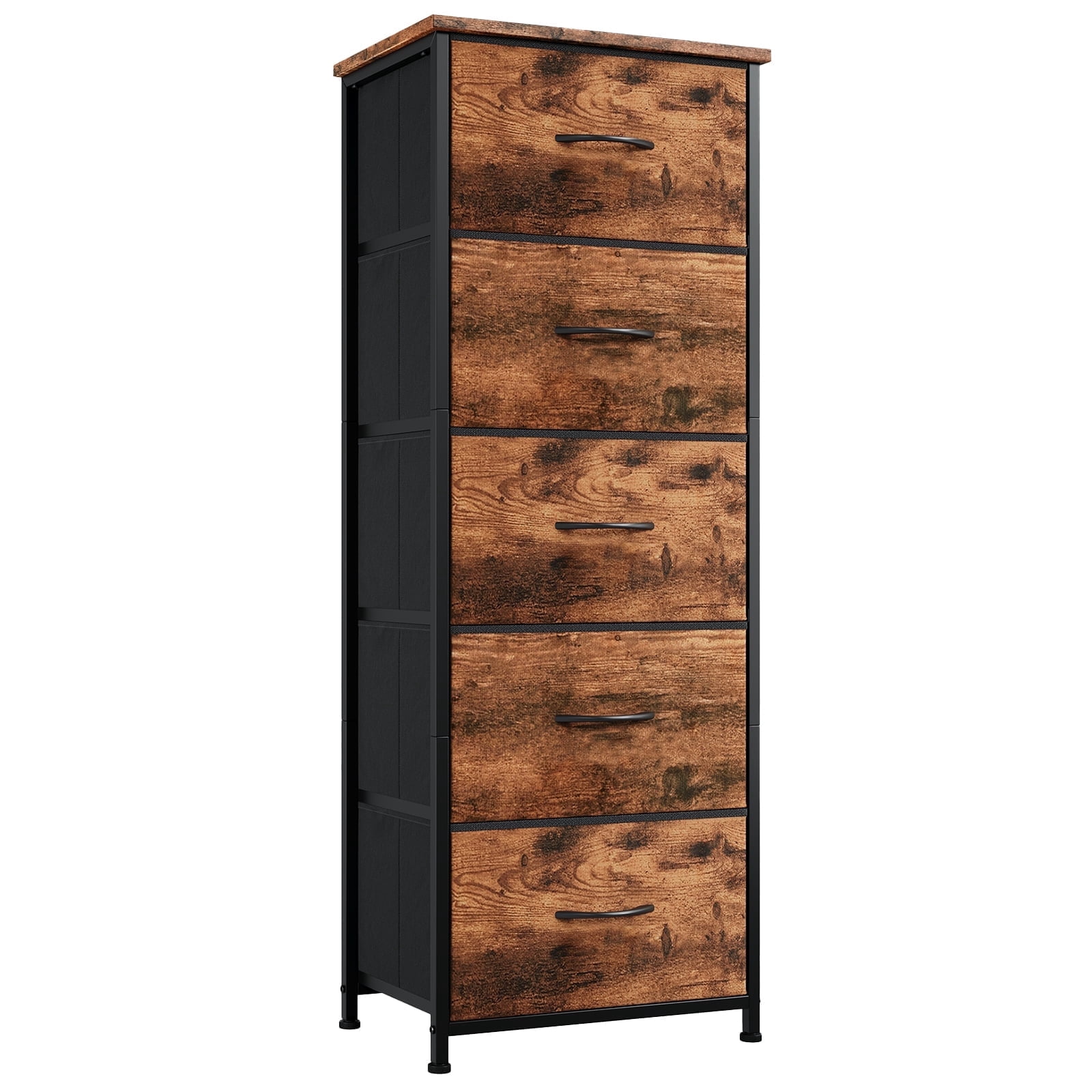 Eunos Tall Dresser for bedroom, 5 Vertical Fabric Drawers Nightstand, Living Room Hallway, Wood Grain Print