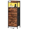 thumbnail image 1 of Eunos Tall Nightstand with Charging Station, 4 Fabric Drawer Dresser with LED and Handle, Wood Grain Print, 1 of 8
