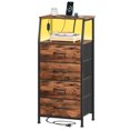 thumbnail image 1 of Eunos Tall Nightstand with Charging Station and LED for Bedroom, 4 Drawer with Storage Shelfs, Wood Grain Print, 1 of 8