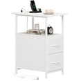 thumbnail image 1 of Eunos White Long End Table with Charging Station, Nightstand with Open Shelf, 2 Fabric Drawer, 1 of 7