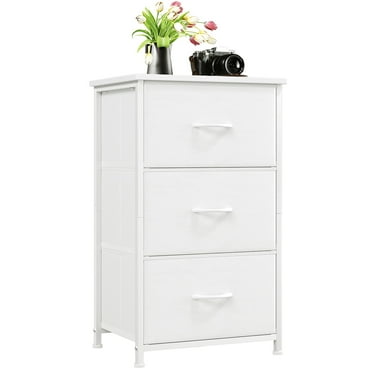 Somdot White Nightstand with Removable Fabric Storage, 3 Drawer Small Dresser for Bedroom Hallway