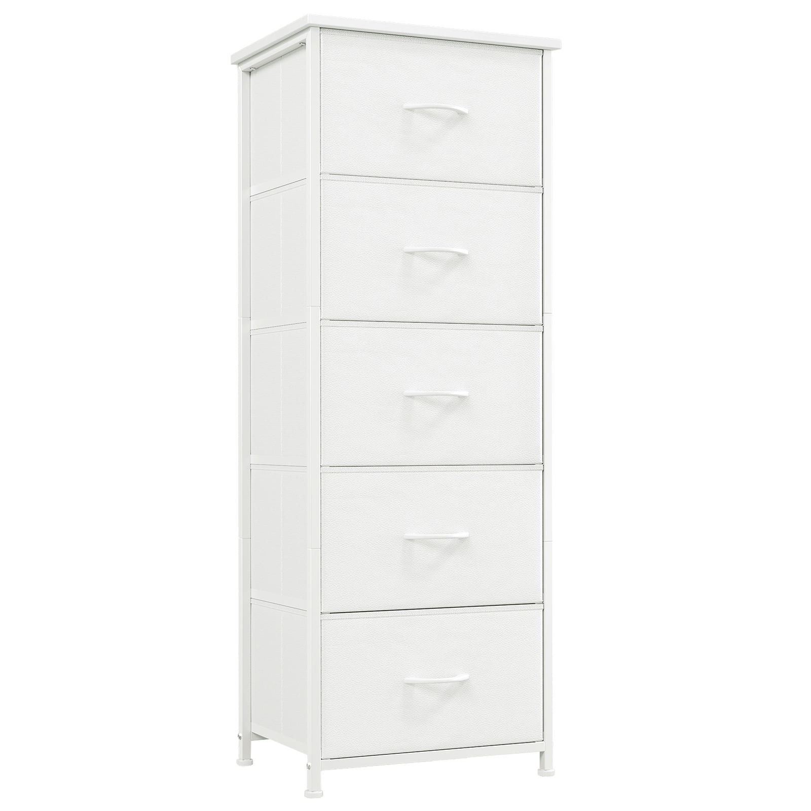 White Vertical 5-Drawer Leather Dresser with Levelers