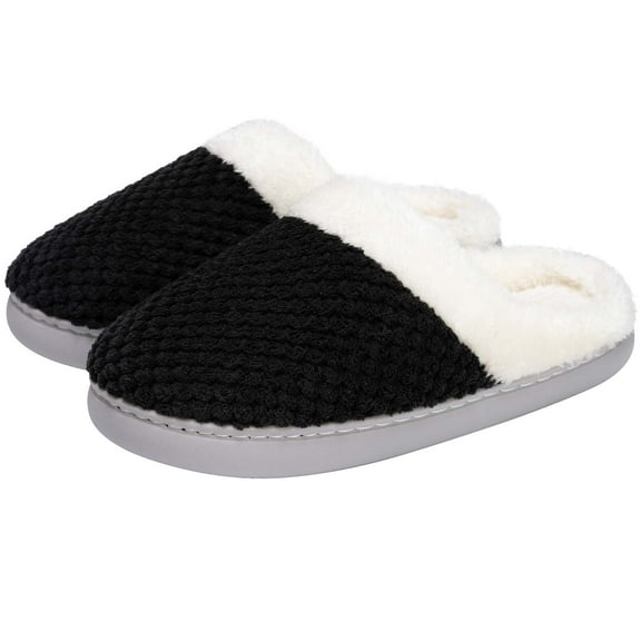 Somdot Women's Coral Fleece Memory Foam Slippers, Indoor and Outdoor House Shoes, Black
