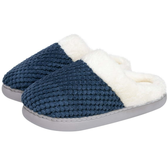 Somdot Women's Coral Fleece Memory Foam Slippers, Indoor and Outdoor House Shoes, Blue