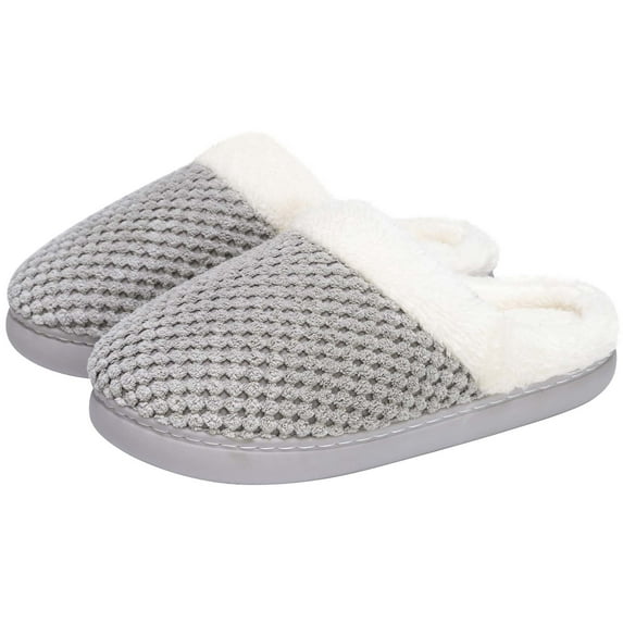 Somdot Women's Coral Fleece Memory Foam Slippers, Indoor and Outdoor House Shoes, Light Gray