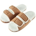 Somdot Women's Fuzzy Slippers Plush Velcro Open Toe Slides Cozy Thick