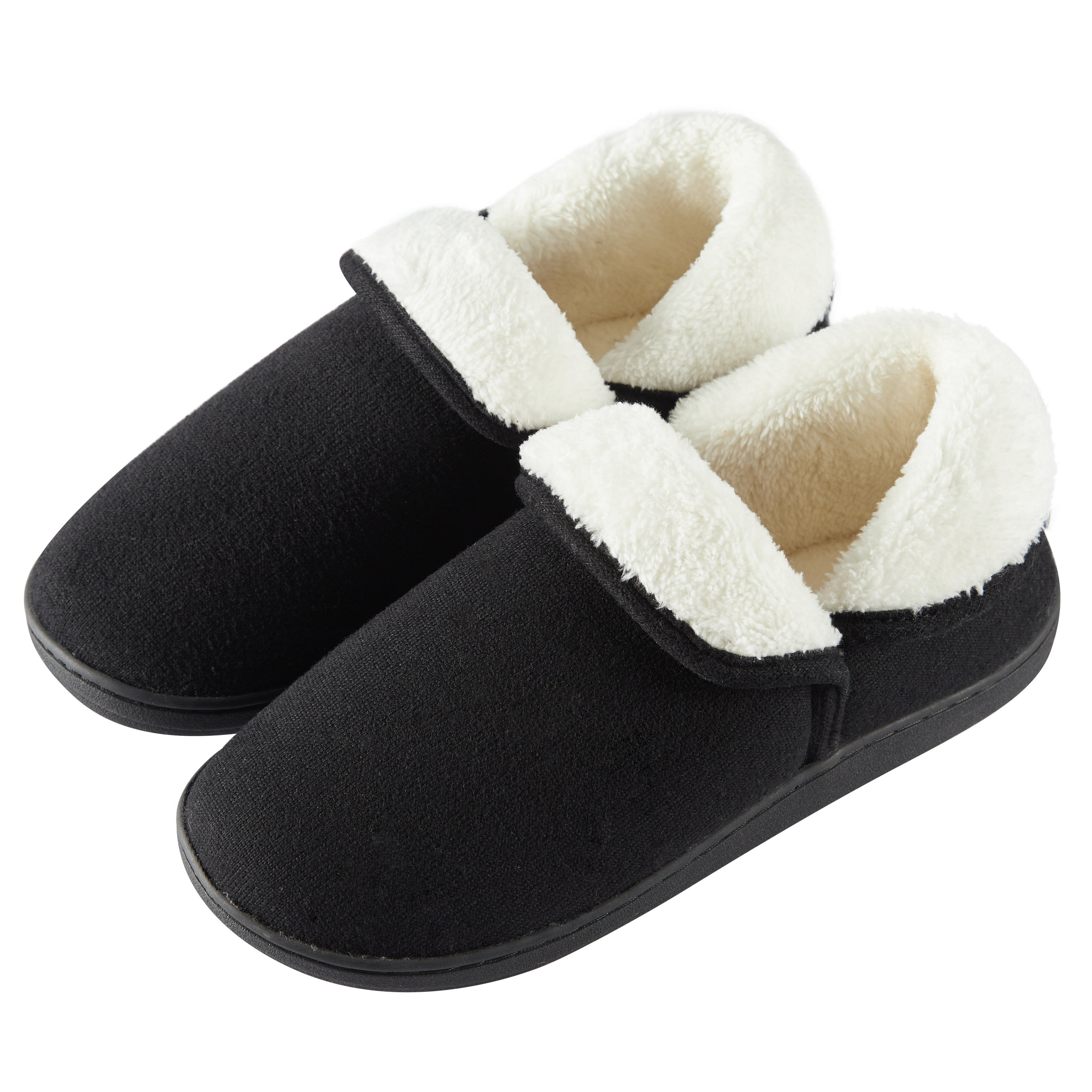 Somdot Women's Knit Bootie Slippers Comfy Warm Plush Memory Foam Shoes for Indoor Outdoor, Black