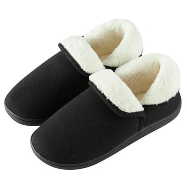 Somdot Women's Knit Bootie Slippers Comfy Warm Plush Memory Foam Shoes for Indoor Outdoor, Black