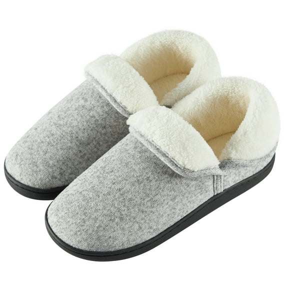 Somdot Women's Knit Bootie Slippers Comfy Warm Plush Memory Foam Shoes for Indoor Outdoor, Light Gray