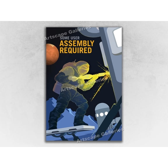 Some Assembly Required Mars Space Exploration Retro Outer Space Travel Graphic Illustration, Unframed Poster