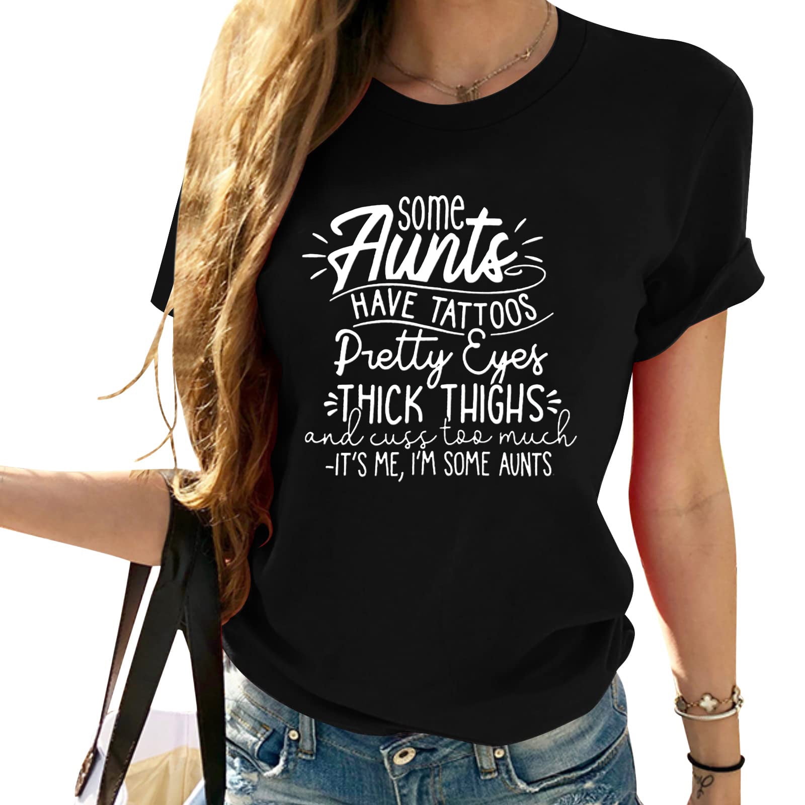 TWZH Women SOME MOMS CUSS TOO MUCH Letter Printed Crew Neck Casual T-Shirts  