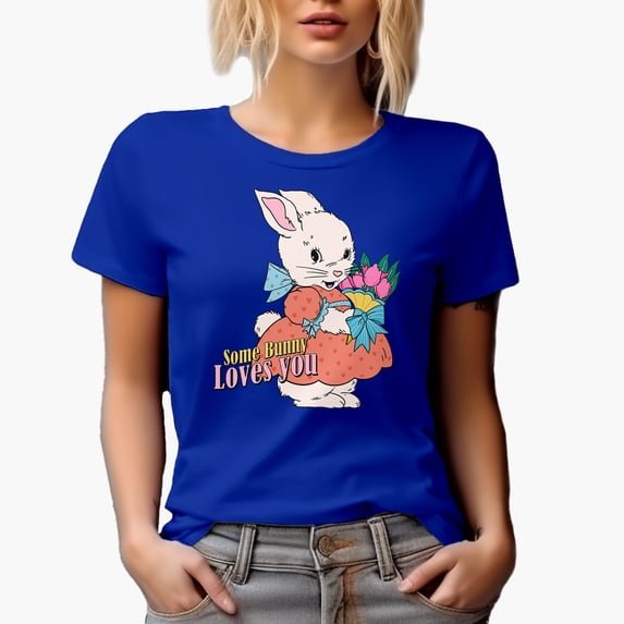 Some Bunny Loves You, Cute Retro Rabbit Art or Easter Sunday Merch Gift, Royal Blue T-Shirt, Large
