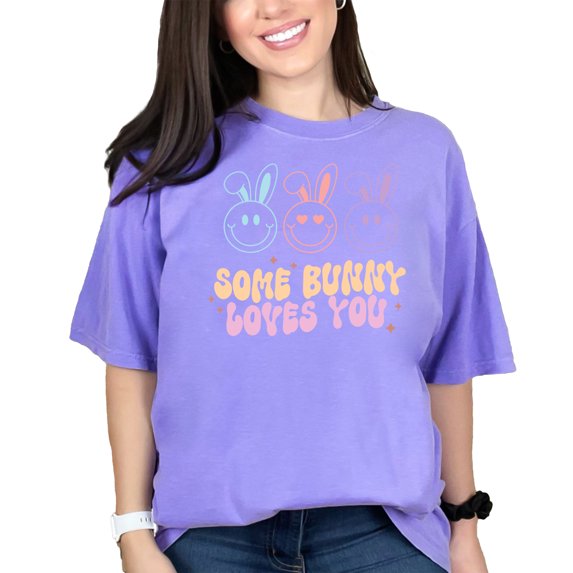 Some Bunny Loves You, Retro Easter Sunday Rabbit Art Favor or Merch, Violet Comfort Colors T-Shirt, Medium