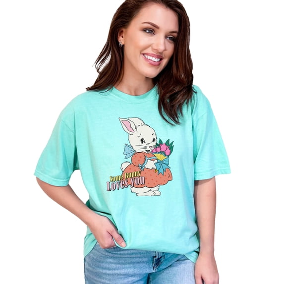 Some Bunny Loves You with Cute Retro Rabbit Art or Easter Sunday, Chalky Mint Comfort Colors T-Shirt, 2XL