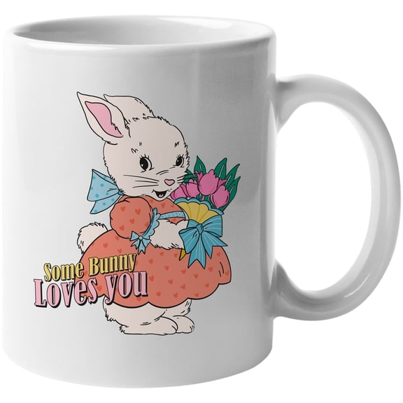 Some Bunny Loves You with Cute Retro Rabbit Art or Easter Sunday Merch Gift, White 11oz Ceramic Mug