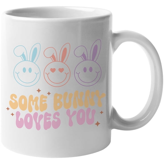 Some Bunny Loves You with Retro Easter Sunday Rabbit Art Favor or Merch Gift, White 11oz Ceramic Mug