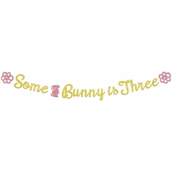 Some Bunny is Three Banner, Happy 3rd Birthday, Spring Easter Baby Third Birthday Party Decorations Supplies for Boy Girl