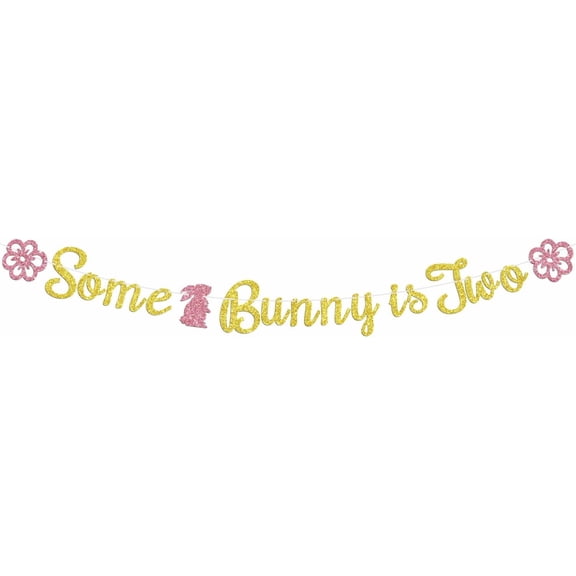 Some Bunny is Two Banner, Happy 2nd Birthday, Spring Easter Baby Second Birthday Party Decorations Supplies for Boy Girl