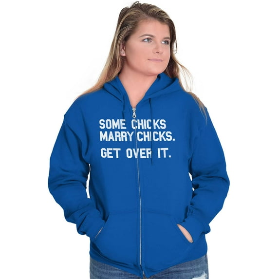 Some Chicks Marry LGBTQ Lesbian Pride Zip Hoodie Sweatshirt Women Brisco Brands L