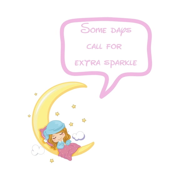 Some Days Call For Extra Sparkle Cute Girl Sleeping On Moon Inspiring Quote Design Wall Art Sticker Designs Vinyl Stickers For Home House Walls Rooms Windows Bedroom Decoration Size (12x12 inch)