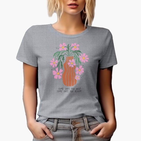 Some Days You Wilt, Some Days You Bloom, Botanical Boho Flowers in a Vase Art Merch Gift, Heather Grey T-Shirt, 3XL