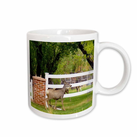 3drose, Some Deer Near a White Picket Fence in Pine Valley on Main St., 15oz Mug