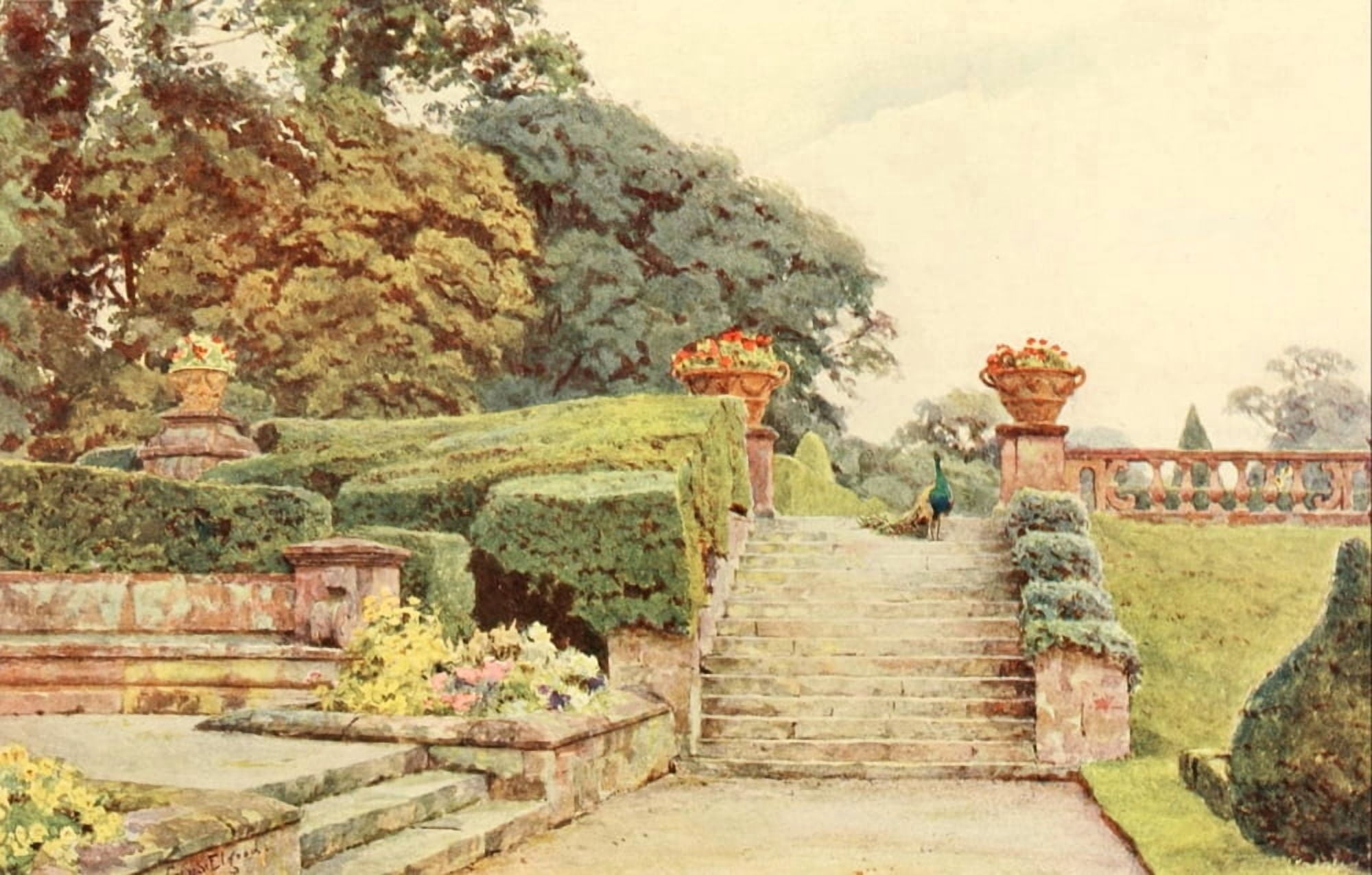 Some English Gardens 1904 Condover Terrace Steps Canvas Art - George S Elgood (18 x 24)