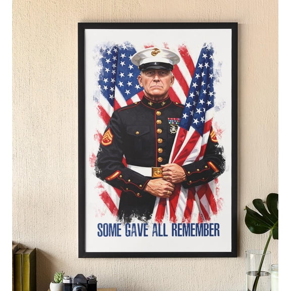 Some Gave All Remember Veteran Day Framed Memorial Patriotic Military Wall Decor USA Flag -11, Unframed Poster