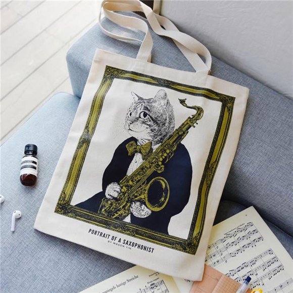 Some Music Design KT-006 12 oz 100 Percent Cotton Saxophonist Tote Bag